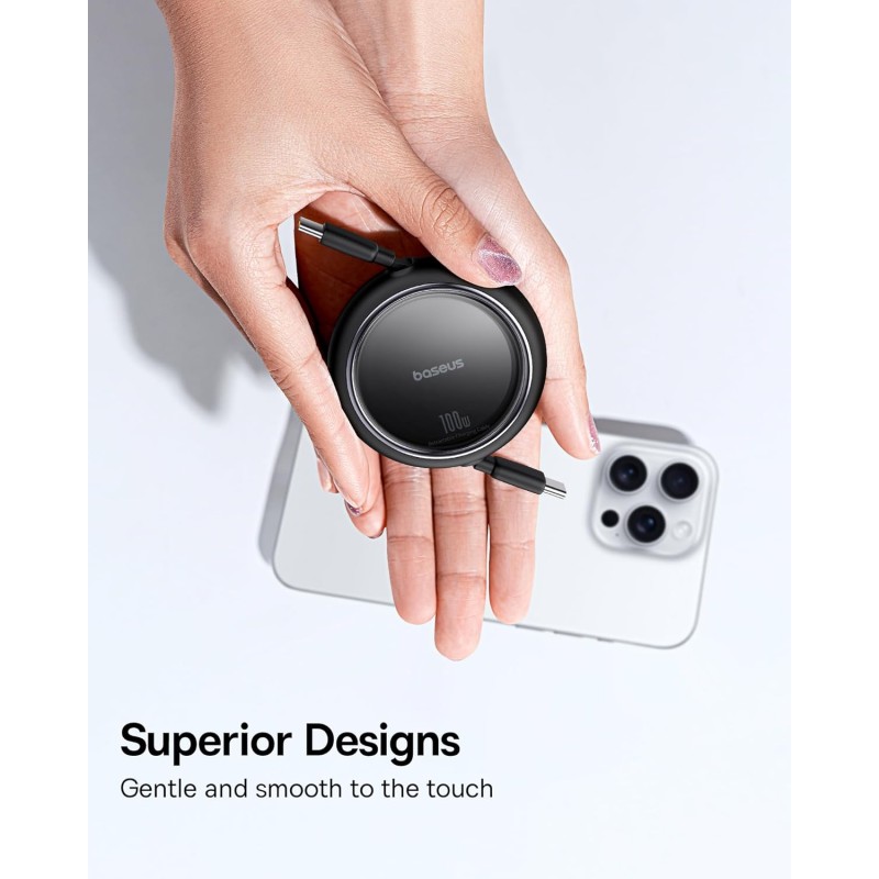 Buy Baseus Cable USB-C to USB-C Free2Draw Retractable Cable 100W 1m Black - USB-... in Cyprus, Nicosia, Limassol, Larnaka, Pafos