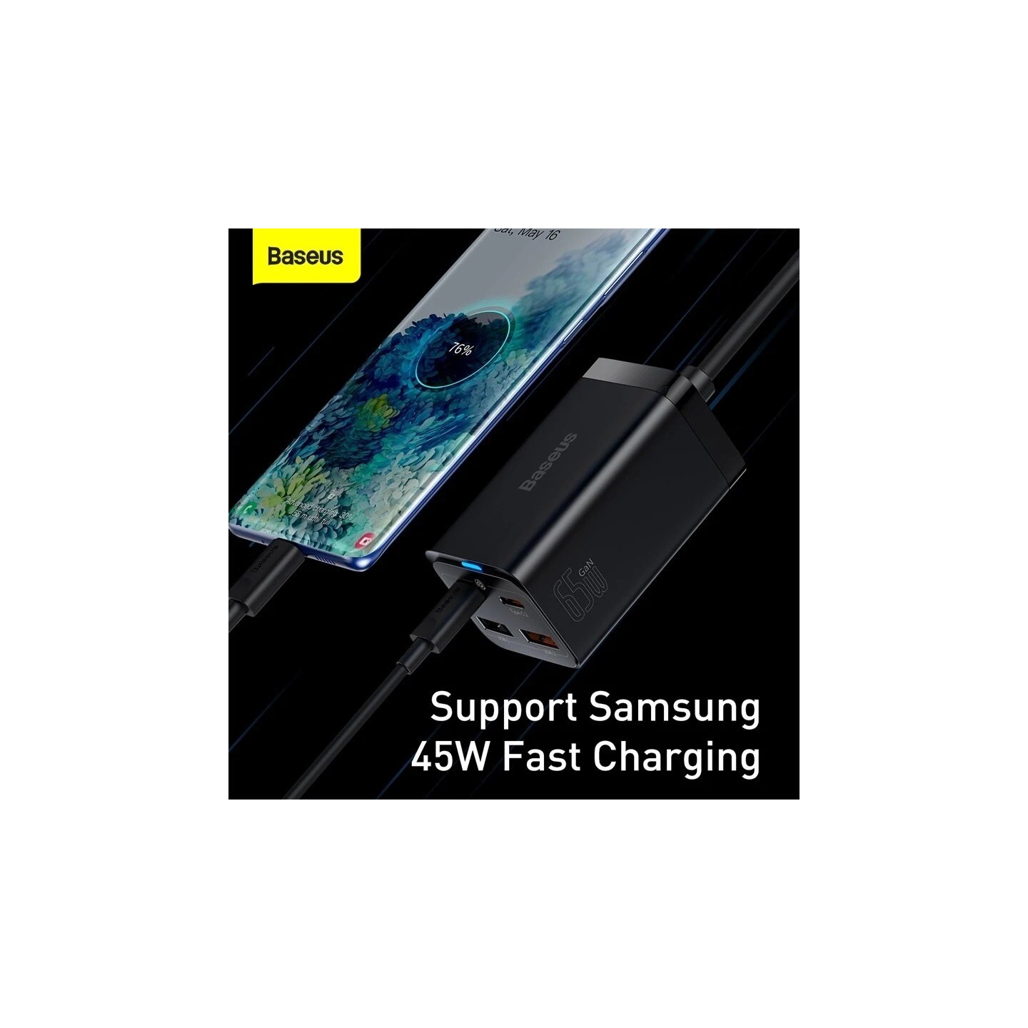 Baseus Charger Desktop - 65W 2C+2U EU+100W USB-C Cable Black — Buy in Cyprus with Fast Delivery