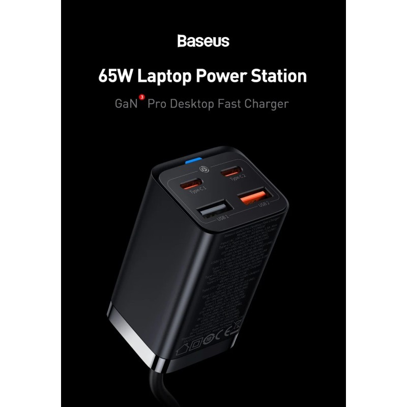 Buy Baseus Charger Desktop - 65W 2C+2U EU+100W USB-C Cable Black in Cyprus, Nicosia, Limassol, Larnaka, Pafos
