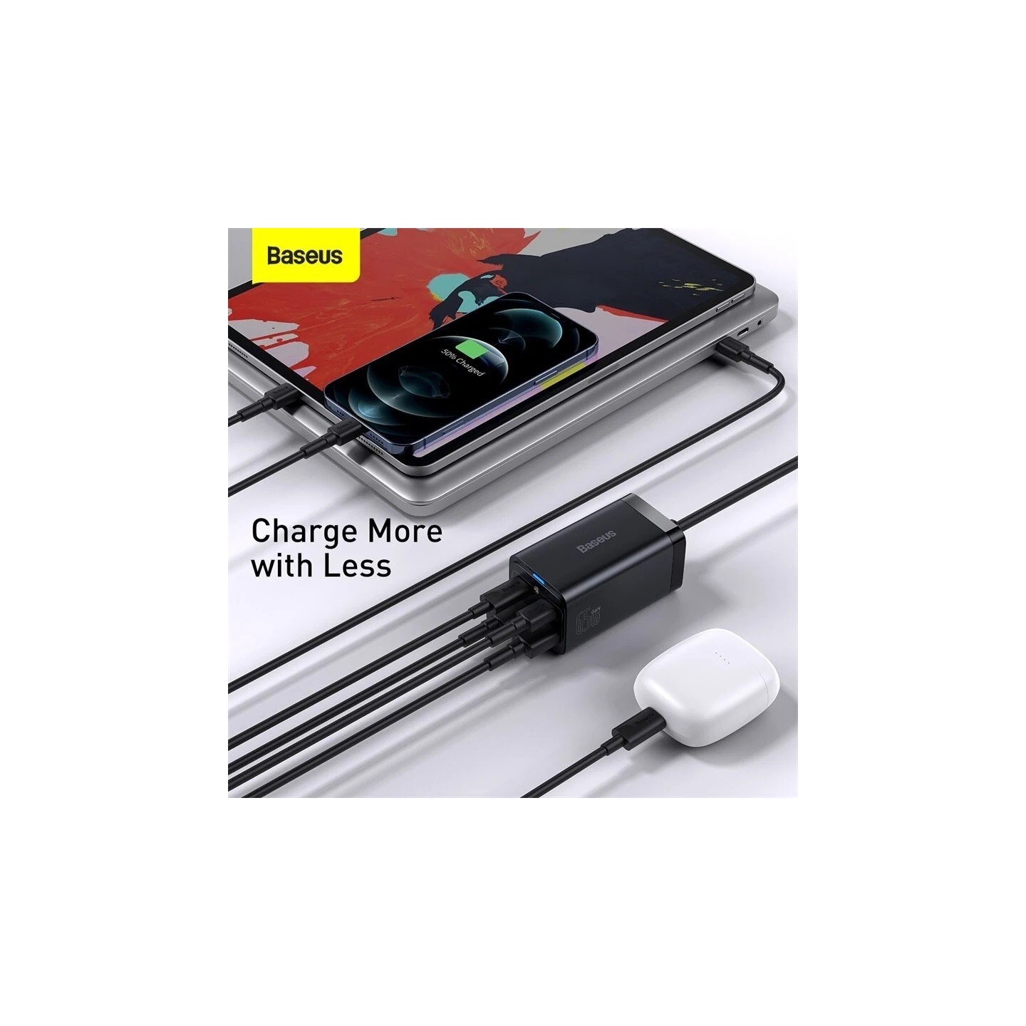Baseus Charger Desktop - 65W 2C+2U EU+100W USB-C Cable Black — Buy in Cyprus with Fast Delivery