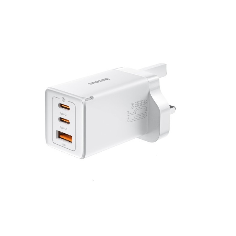 Buy Baseus Charger Wall 65W USB-Cx2 USB-A UK+100W USB-C Cable White - 65W, USB-C... in Cyprus, Nicosia, Limassol, Larnaka, Pafos