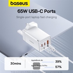 Buy Baseus Charger Wall 65W USB-Cx2 USB-A UK+100W USB-C Cable White - 65W, USB-C... in Cyprus, Nicosia, Limassol, Larnaka, Pafos