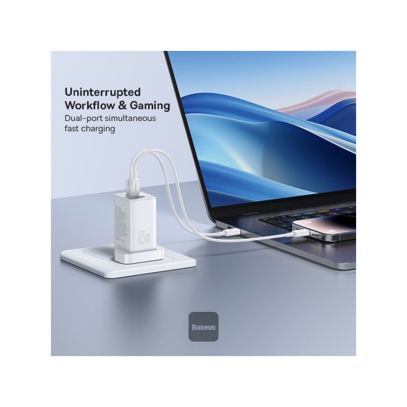 Buy Baseus Charger Wall 65W USB-Cx2 USB-A UK+100W USB-C Cable White - 65W, USB-C... in Cyprus, Nicosia, Limassol, Larnaka, Pafos