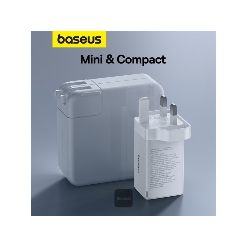 Buy Baseus Charger Wall 65W USB-Cx2 USB-A UK+100W USB-C Cable White - 65W, USB-C... in Cyprus, Nicosia, Limassol, Larnaka, Pafos