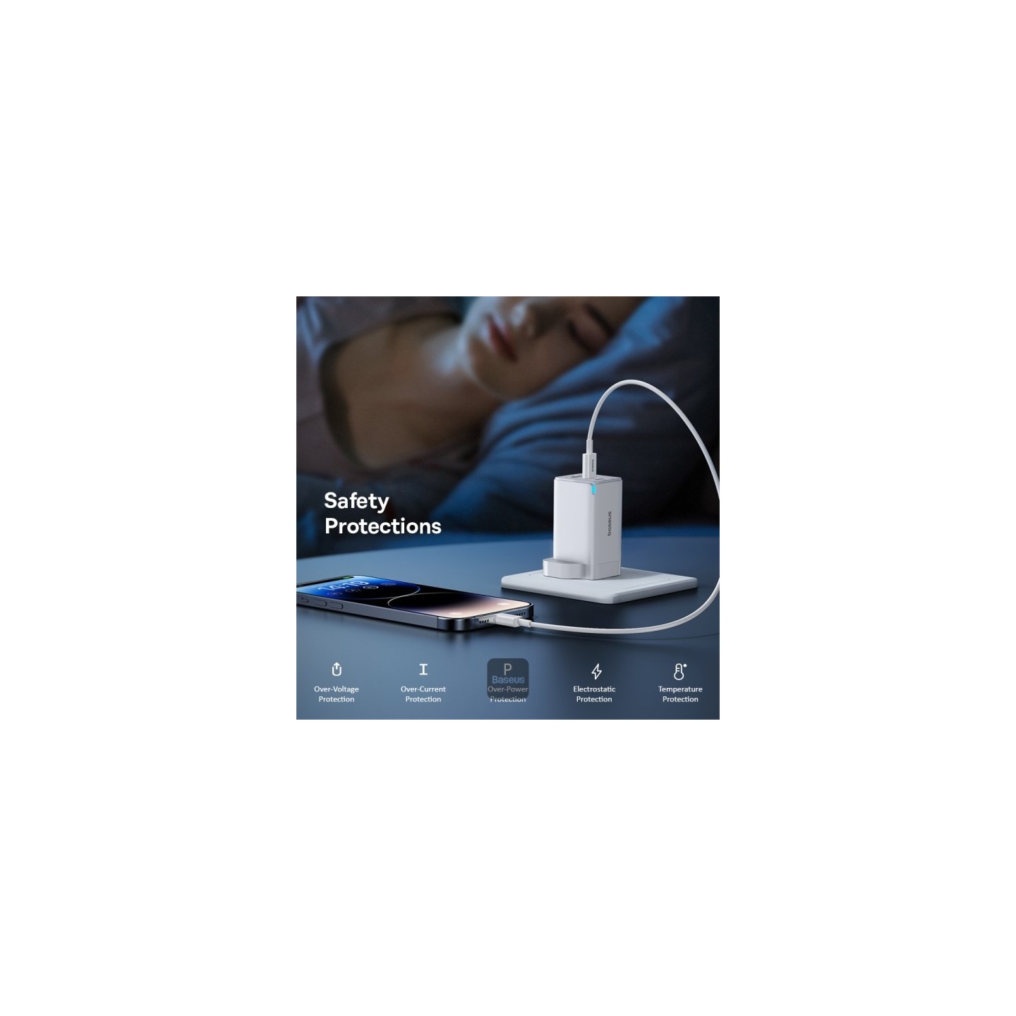 Baseus Charger Wall 65W USB-Cx2 USB-A UK+100W USB-C Cable White - 65W, USB-Cx2, USB-A, UK plug, White