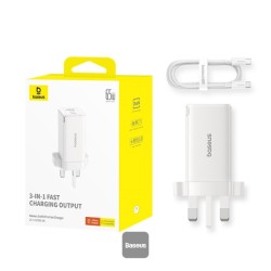Buy Baseus Charger Wall 65W USB-Cx2 USB-A UK+100W USB-C Cable White - 65W, USB-C... in Cyprus, Nicosia, Limassol, Larnaka, Pafos