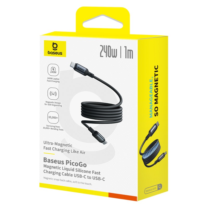 Buy Baseus Cable USB-C to USB-C PicoGo Magnetic Silicone - 240W - 1.0m - Black in Cyprus, Nicosia, Limassol, Larnaka, Pafos