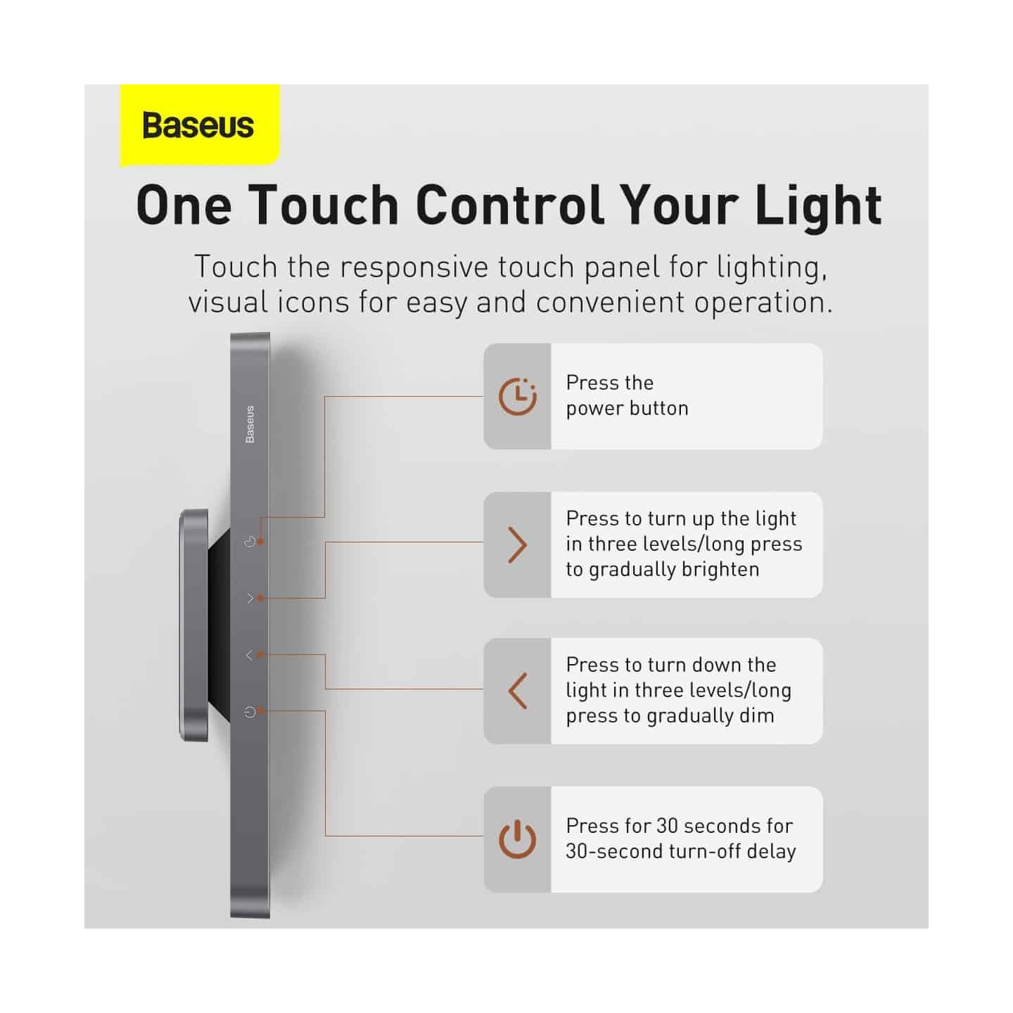 Baseus Magnetic Rechargeable LED Lamp - DGXC-02 - Grey — Buy in Cyprus with Fast Delivery