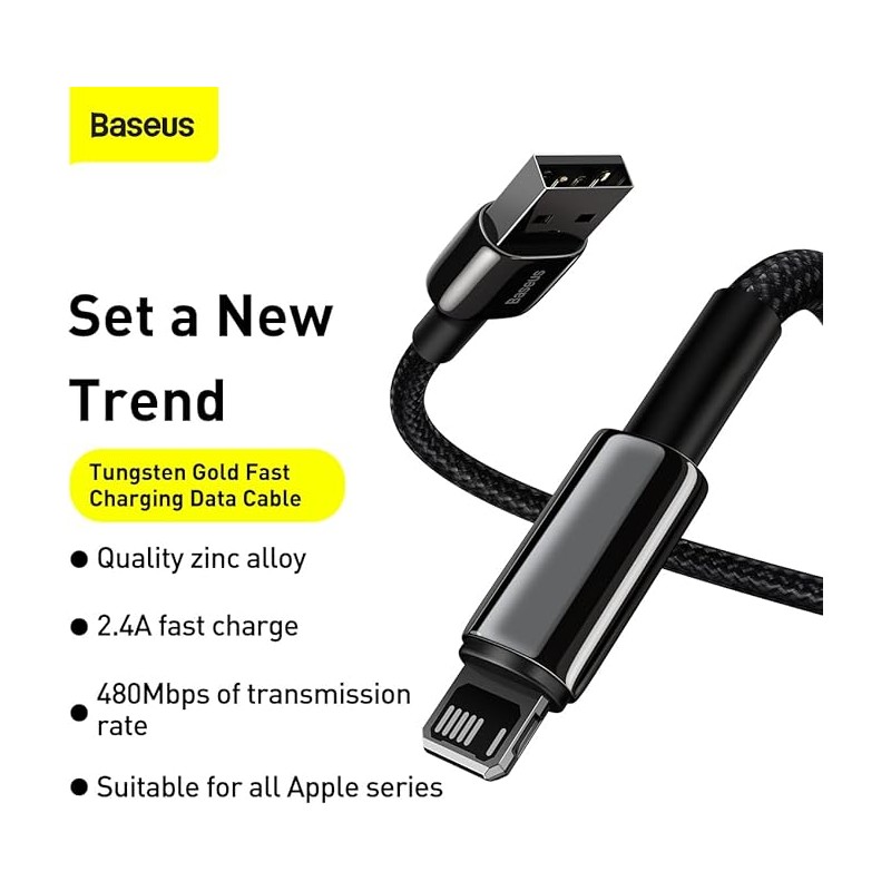 Buy Baseus Cable - Lightning to USB-A - Tungsten Gold - 1.0m - Black in Cyprus, Nicosia, Limassol, Larnaka, Pafos