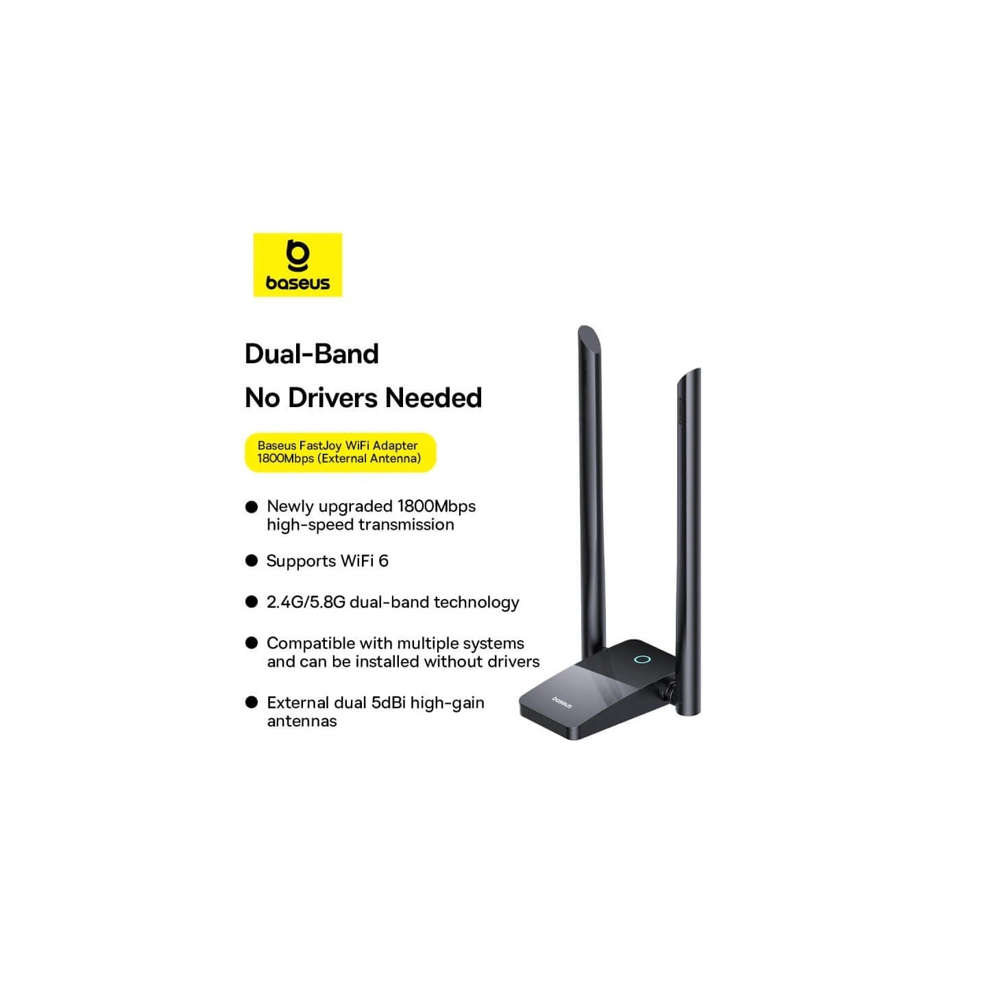 Baseus IT WiFi Adapter - 1800Mbps External Antenna FastJoy — Buy in Cyprus with Fast Delivery