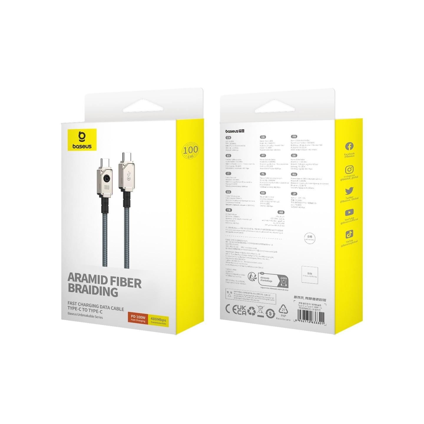 Baseus USB-C to USB-C Aramid Braided 100W 1.0m White (Boxed) — Buy in Cyprus with Fast Delivery