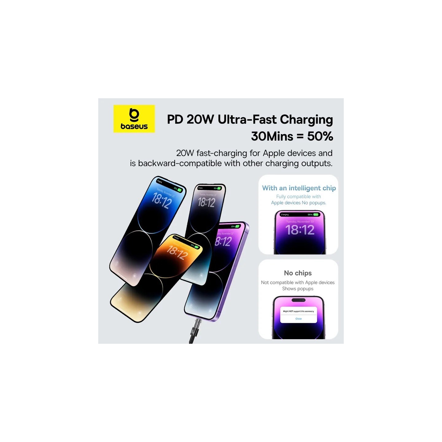 Baseus Cable Lightning to USB-C Gem Series - 1.0m - 20W - Black — Buy in Cyprus with Fast Delivery