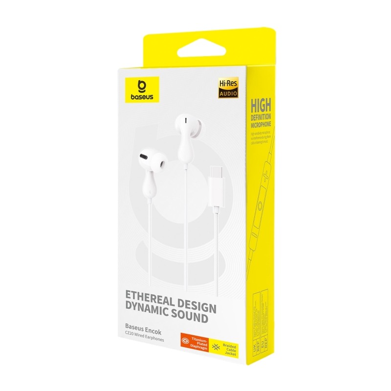 Buy Baseus Headphones In Ear Wired Type C HiRes - CZ20 - White in Cyprus, Nicosia, Limassol, Larnaka, Pafos