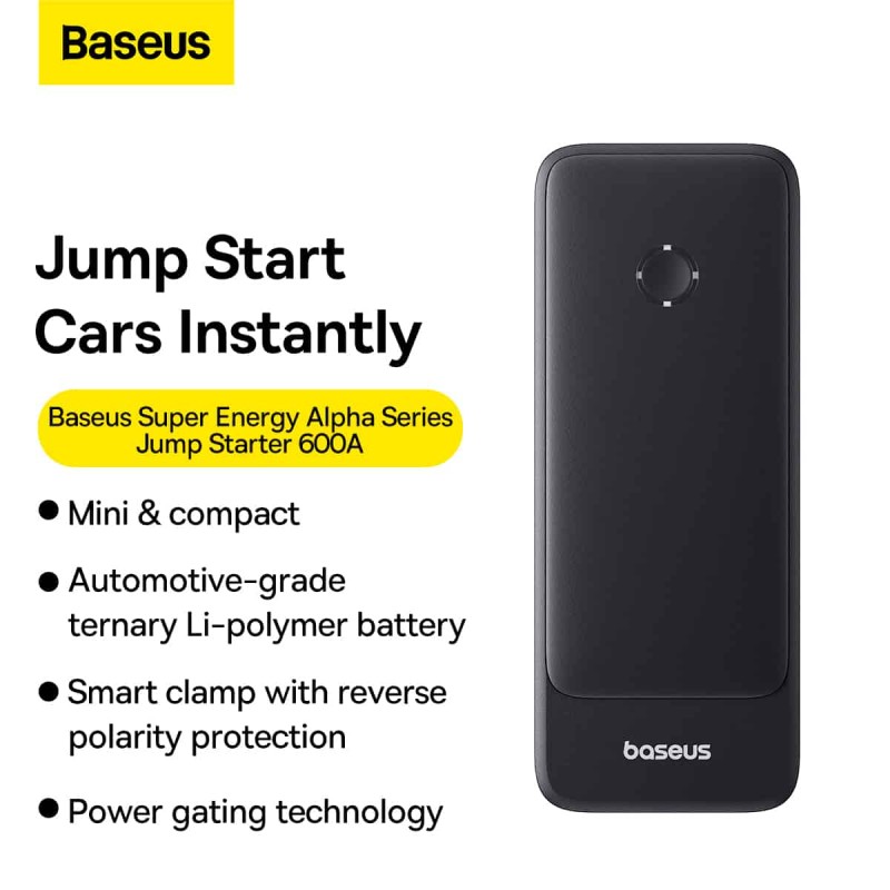 Buy Baseus Car Jump Start Booster & Powerbank - ALPHA Black - 6000mAh - 600A in Cyprus, Nicosia, Limassol, Larnaka, Pafos