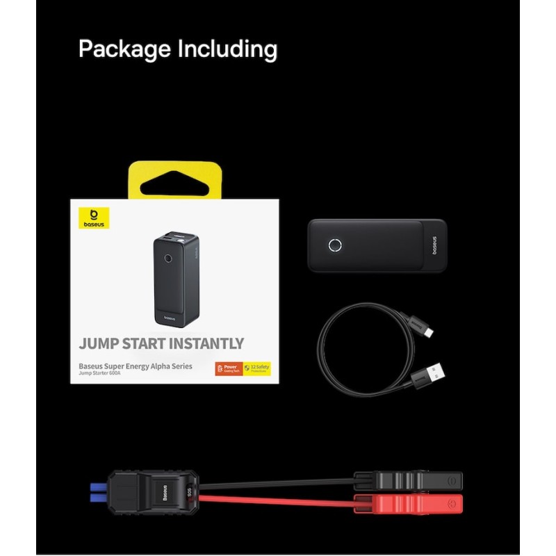 Buy Baseus Car Jump Start Booster & Powerbank - ALPHA Black - 6000mAh - 600A in Cyprus, Nicosia, Limassol, Larnaka, Pafos