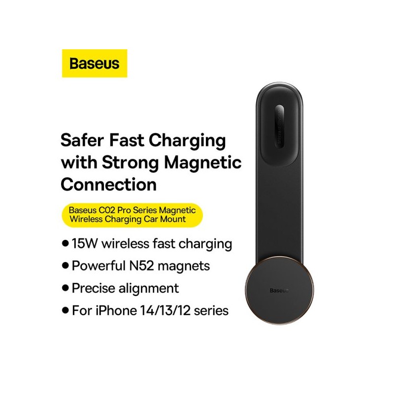 Buy Baseus Wireless Dashboard Magnetic Car Charger - C02 Pro - Black in Cyprus, Nicosia, Limassol, Larnaka, Pafos