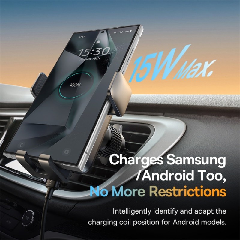 Buy Baseus Car Charger - Wireless AirVent Wisdom Pro Auto Coil Alignment 15W Black in Cyprus, Nicosia, Limassol, Larnaka, Pafos