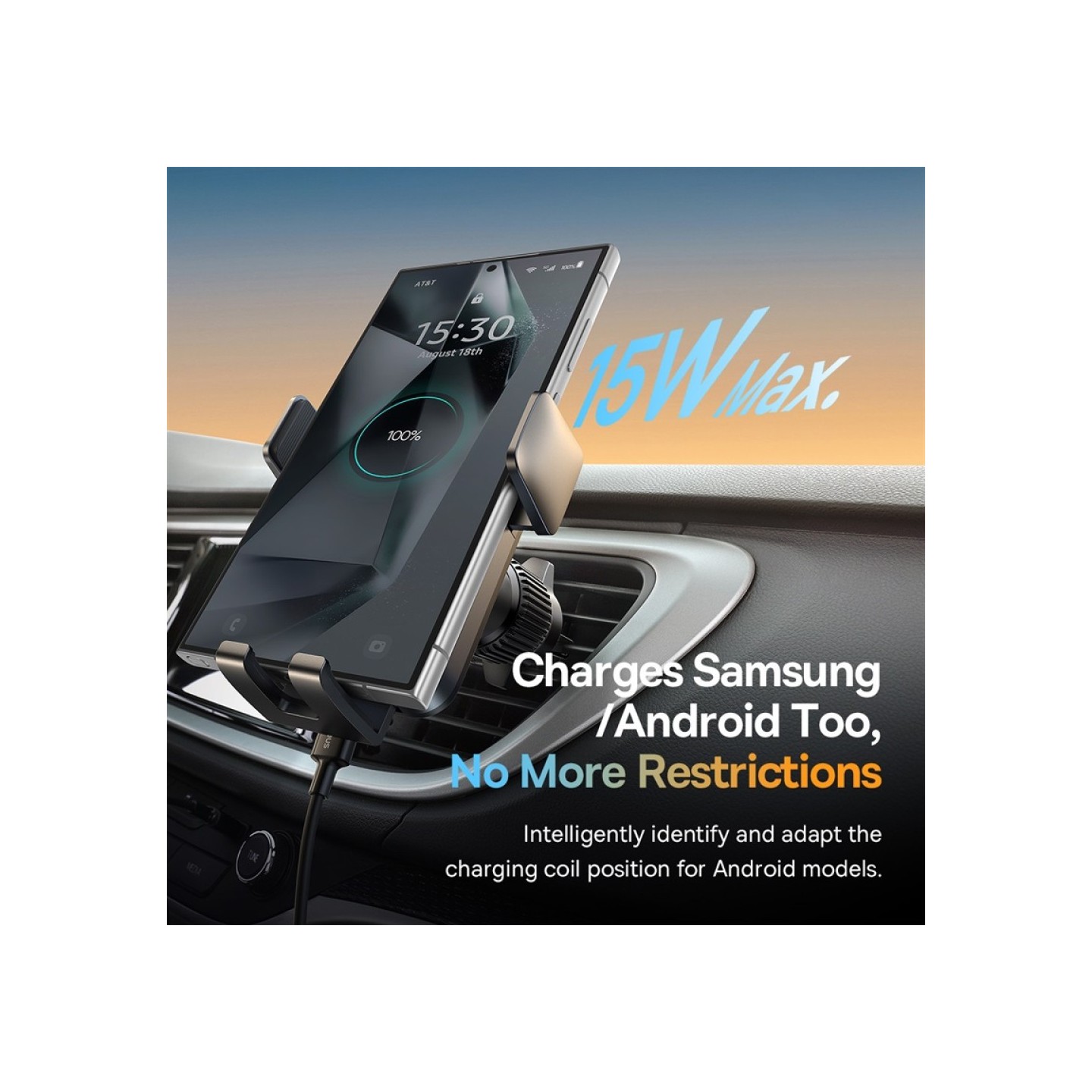 Baseus Car Charger - Wireless AirVent Wisdom Pro Auto Coil Alignment 15W Black — Buy in Cyprus with Fast Delivery