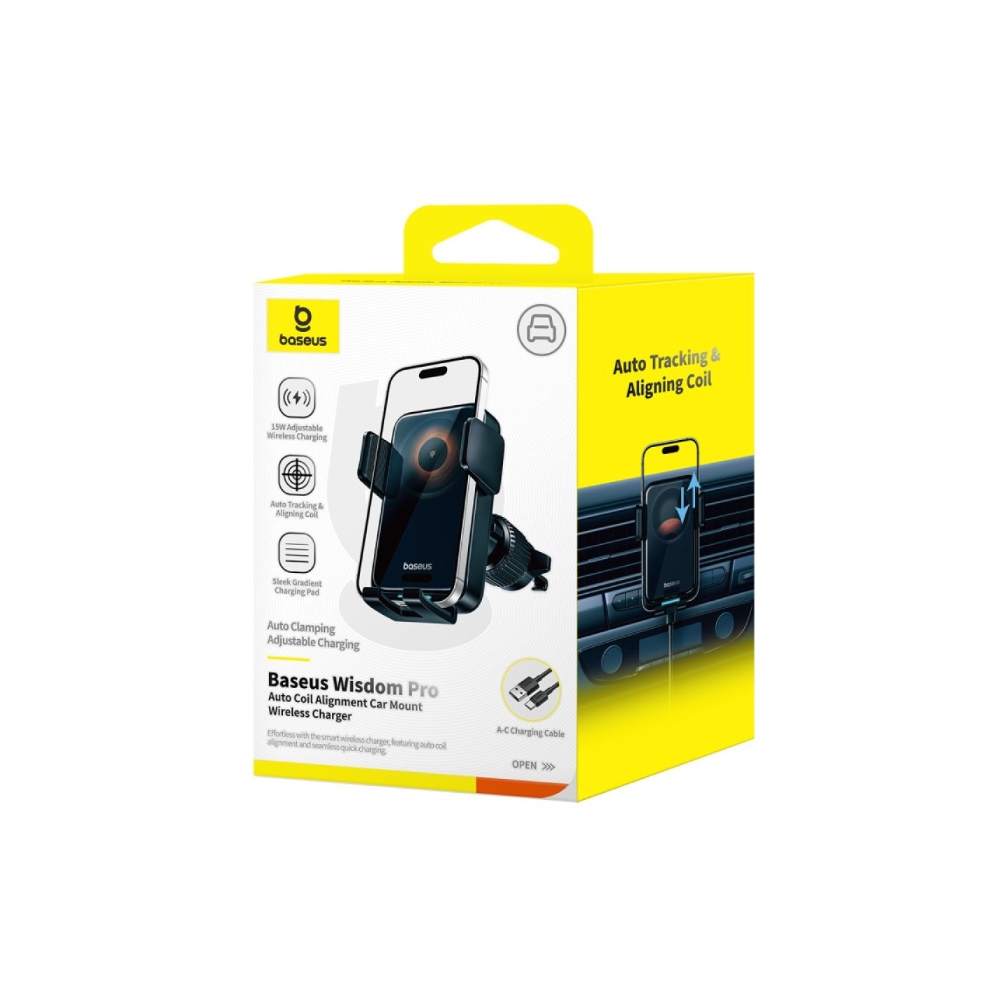 Baseus Car Charger - Wireless AirVent Wisdom Pro Auto Coil Alignment 15W Black — Buy in Cyprus with Fast Delivery