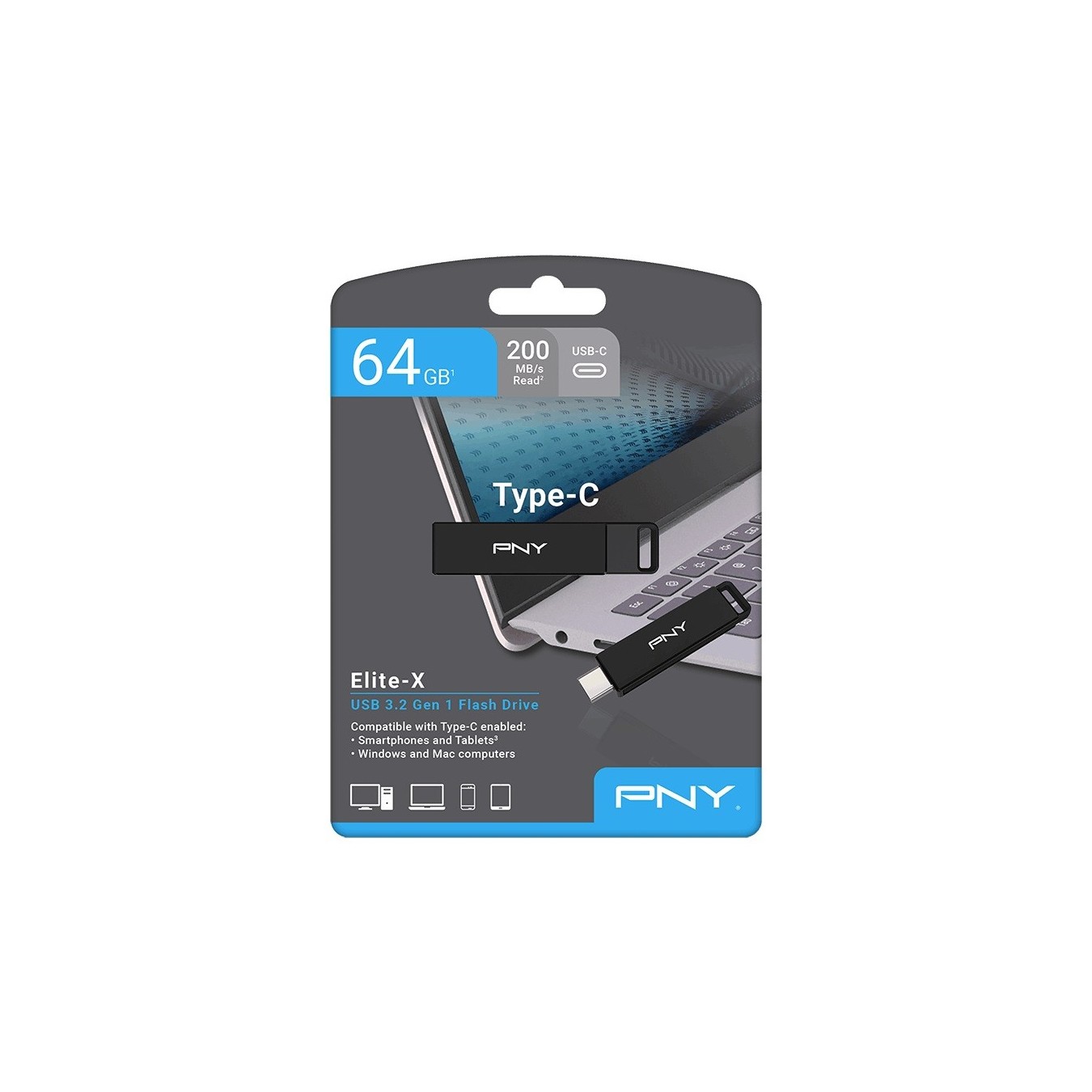 PNY Flash Drive Elite-X USB 3.2 Stick 64GB Capless Slider Black - FDI64GELTXC - Capless Slider 64GB USB 3.2 Black