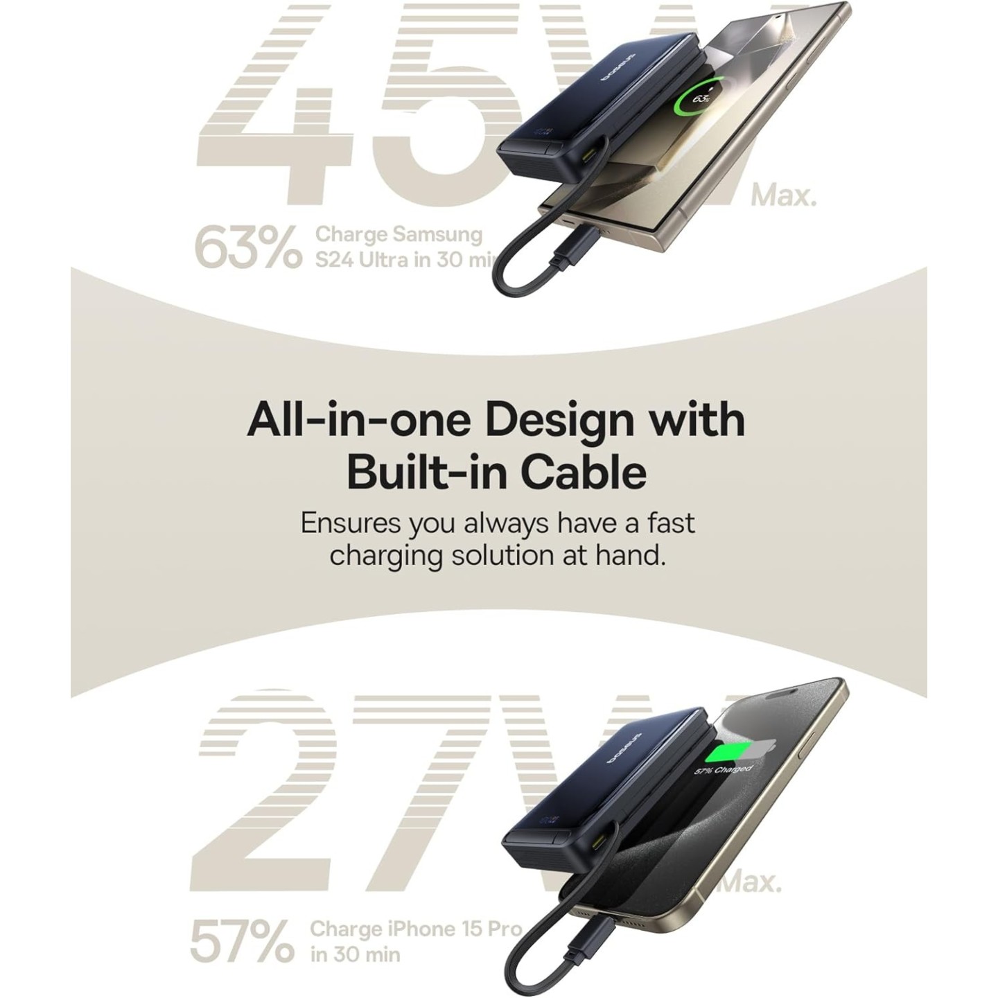 Baseus Powerbank - Wireless 45W 10000mAh NOMOS Qi2-Stand Black — Buy in Cyprus with Fast Delivery