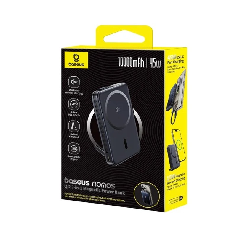 Buy Baseus Powerbank - Wireless 45W 10000mAh NOMOS Qi2-Stand Black in Cyprus, Nicosia, Limassol, Larnaka, Pafos