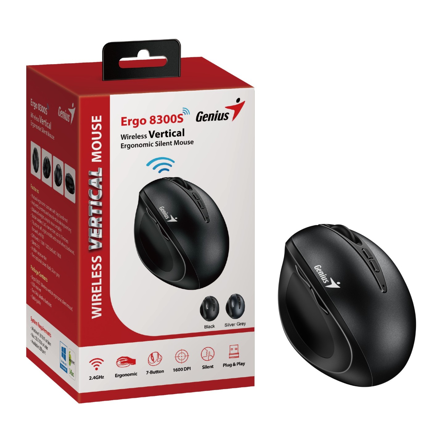 Genius Ergo 8300S Wireless Ergonomic Vertical Mouse w/Thumb Rest - 31030037400 (Boxed) — Buy in Cyprus with Fast Delivery