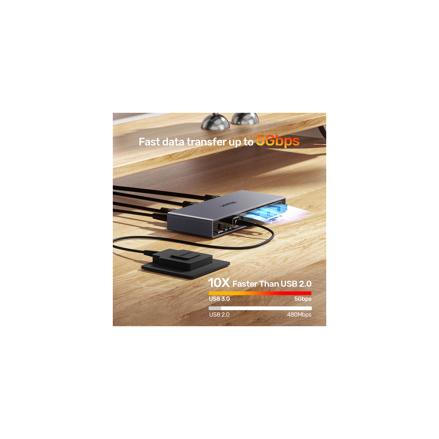 Unitek KVM DisplayPort Switch 2-1 8K60Hz with 4-Port USB 3.0 - V1310A - KVM DisplayPort Switch 2-1 8K60Hz with 4-Port USB 3.0