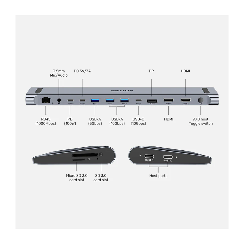 Buy Unitek USB-C Docking Station & 2-Port KVM 10Gbps Triple Display - D1106A - C... in Cyprus, Nicosia, Limassol, Larnaka, Pafos