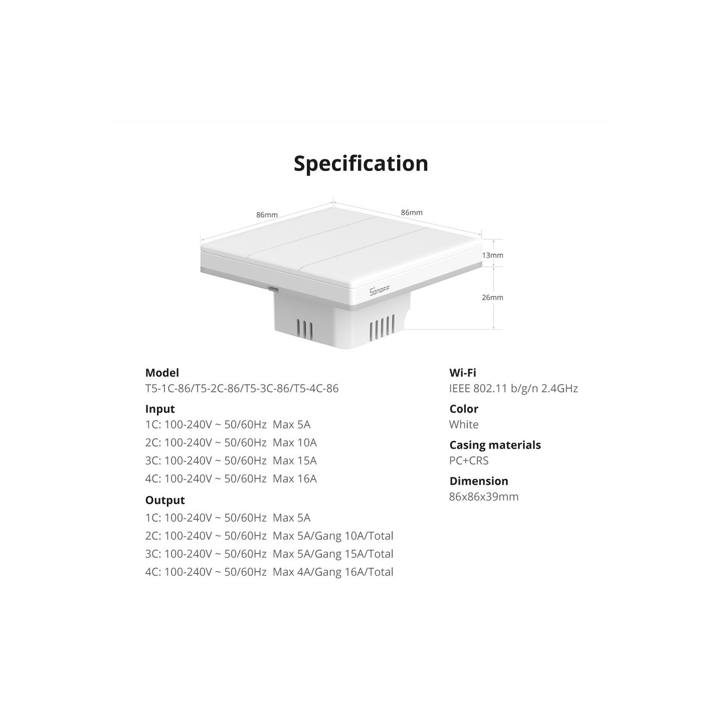 Sonoff Smart Wall Touch Switch - T52C-WiFi - 2-Button White — Buy in Cyprus with Fast Delivery