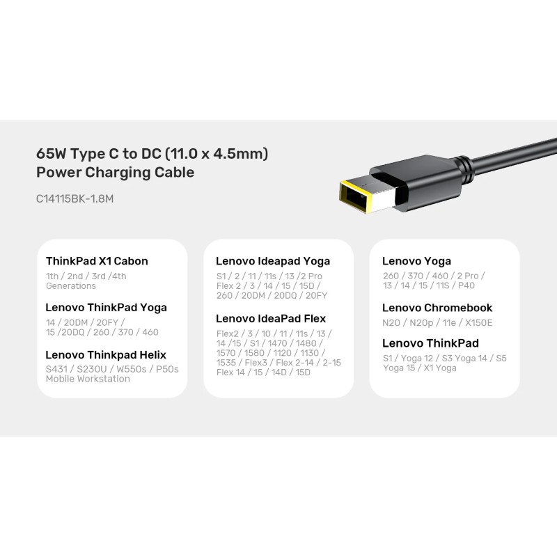 Buy Unitek UCL USB-C to DC Cable - C14115BK - 1.8m 65W for Lenovo 11x4.5mm in Cyprus, Nicosia, Limassol, Larnaka, Pafos