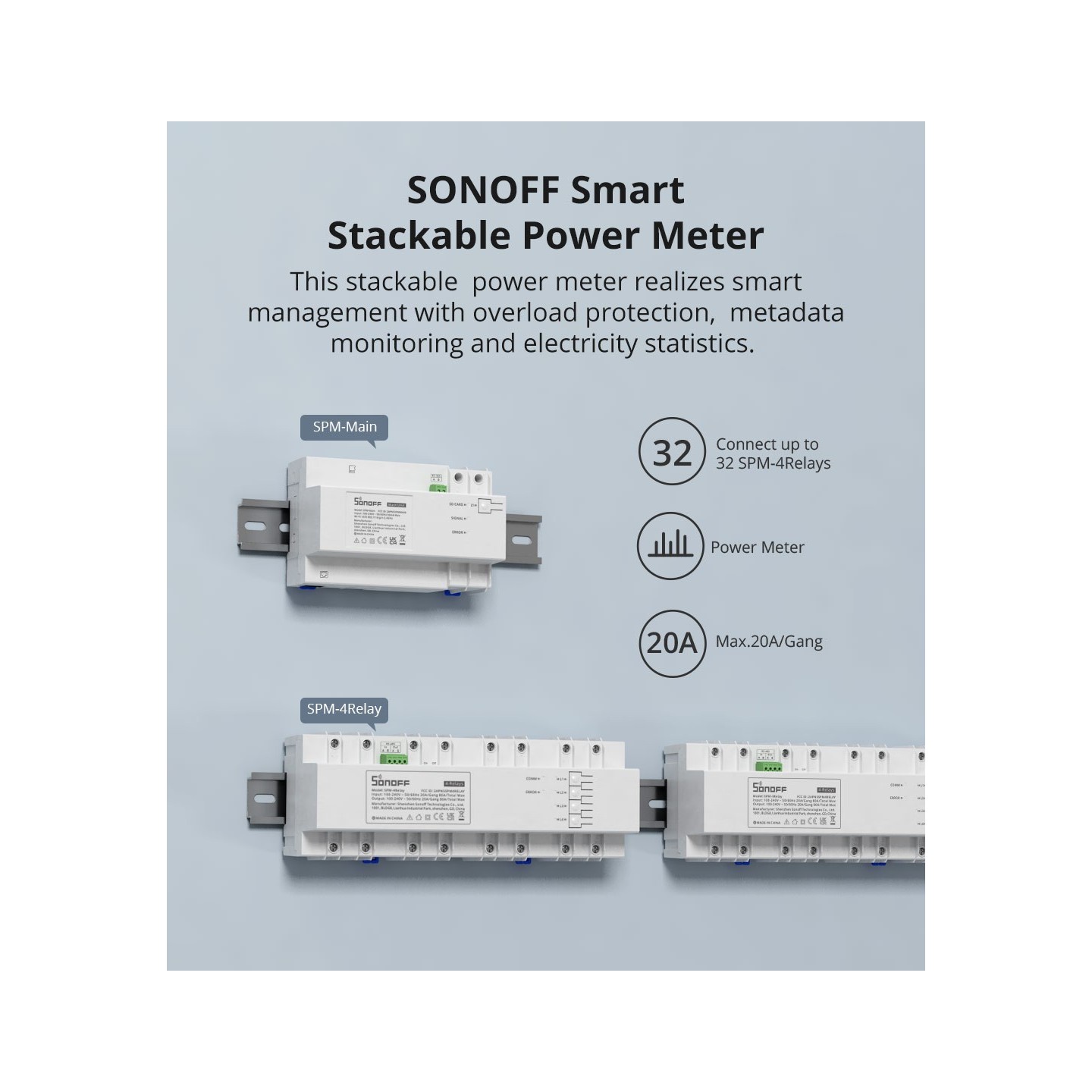 Sonoff Wifi Smart Stackable Power Meter - SPM-Main - Wifi, Smart, Stackable — Buy in Cyprus with Fast Delivery