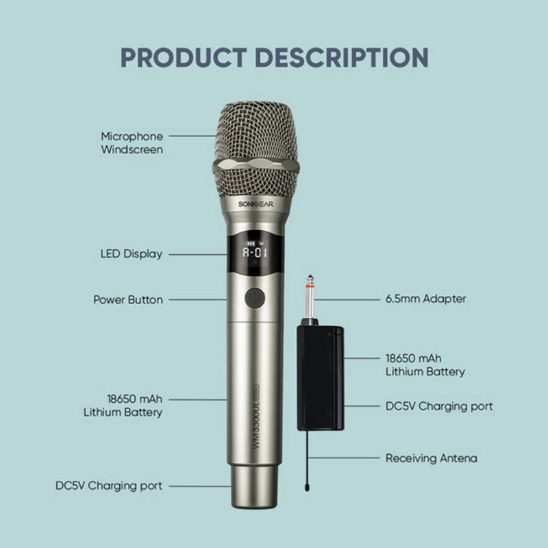 Buy SonicGear Microphone Wireless - WM 3000UL - 2xHandsets DUAL Palladium in Cyprus, Nicosia, Limassol, Larnaka, Pafos