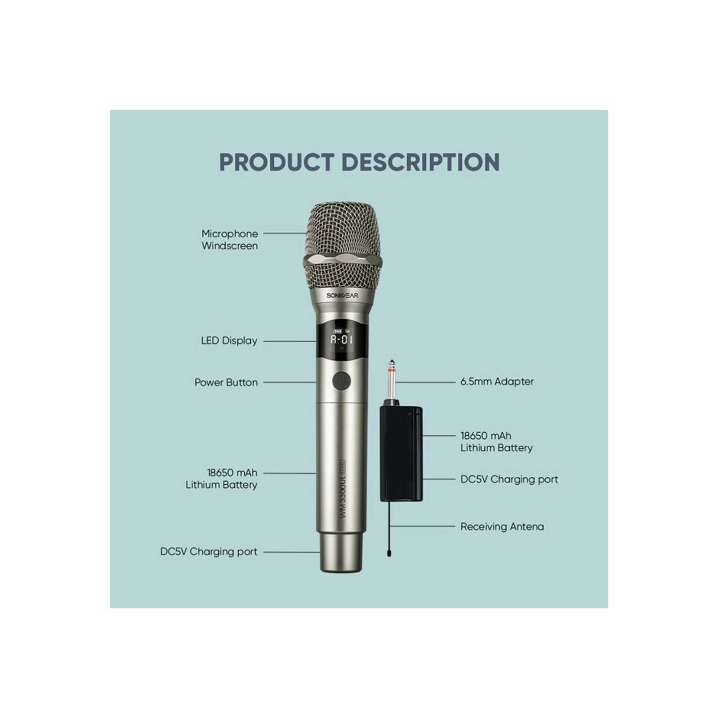 SonicGear Microphone Wireless - WM 3000UL - 2xHandsets DUAL Palladium — Buy in Cyprus with Fast Delivery