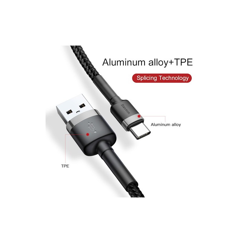Buy Baseus Cafule Braided Type-C Cable - 3.0A 0.5m Grey in Cyprus, Nicosia, Limassol, Larnaka, Pafos