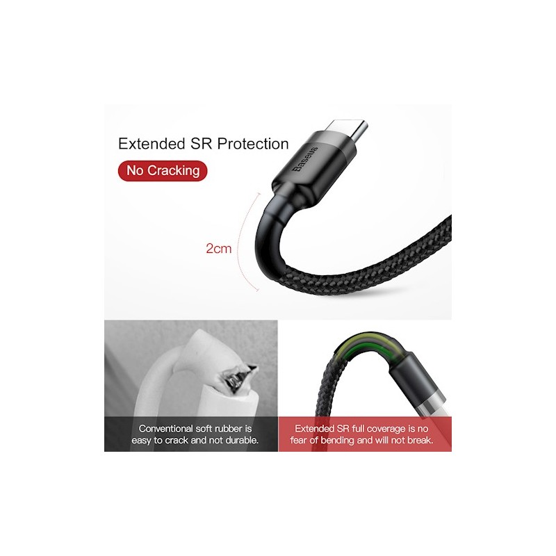 Buy Baseus Cafule Braided Type-C Cable - 3.0A 0.5m Grey in Cyprus, Nicosia, Limassol, Larnaka, Pafos