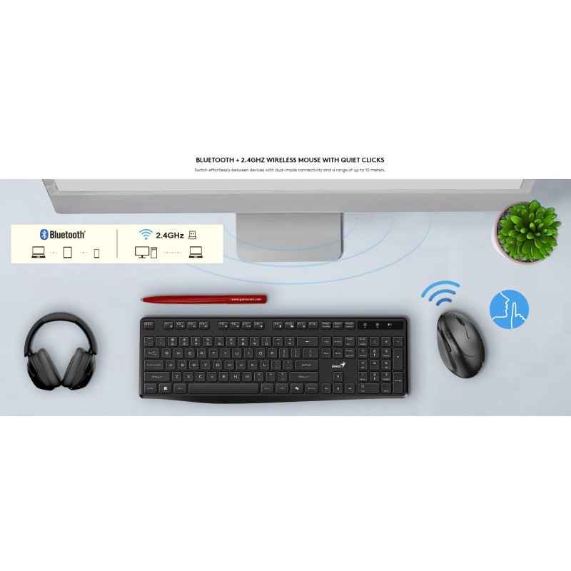 Buy Genius Mouse Ergonomic Wireless+BT Vertical Silent AI - 8350S - Dark Gray in Cyprus, Nicosia, Limassol, Larnaka, Pafos