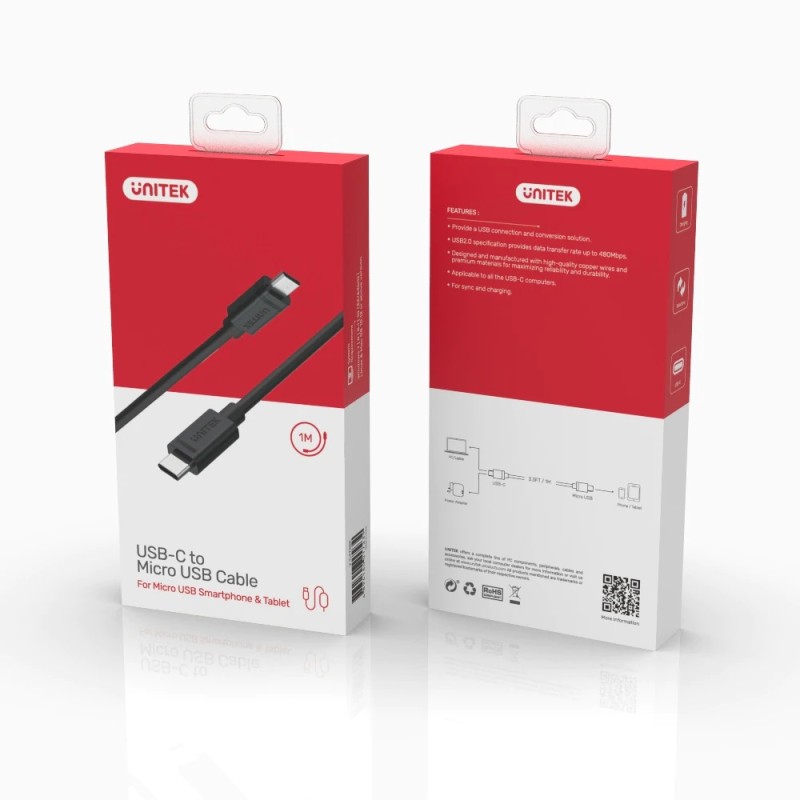 Buy Unitek MC USB-C 2.0 to Micro USB Cable - Y-C473BK - 1.0m in Cyprus, Nicosia, Limassol, Larnaka, Pafos