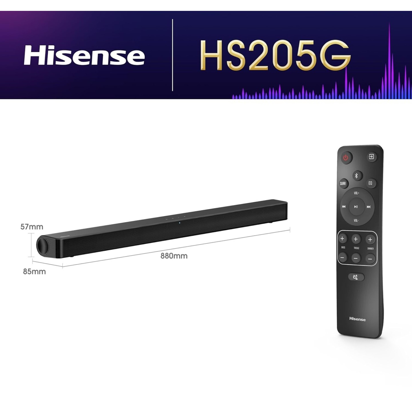 Hisense Soundbar - HS205G - Dolby-DTS Virtual X Soundbar 120W BT-USB-HDMI — Buy in Cyprus with Fast Delivery