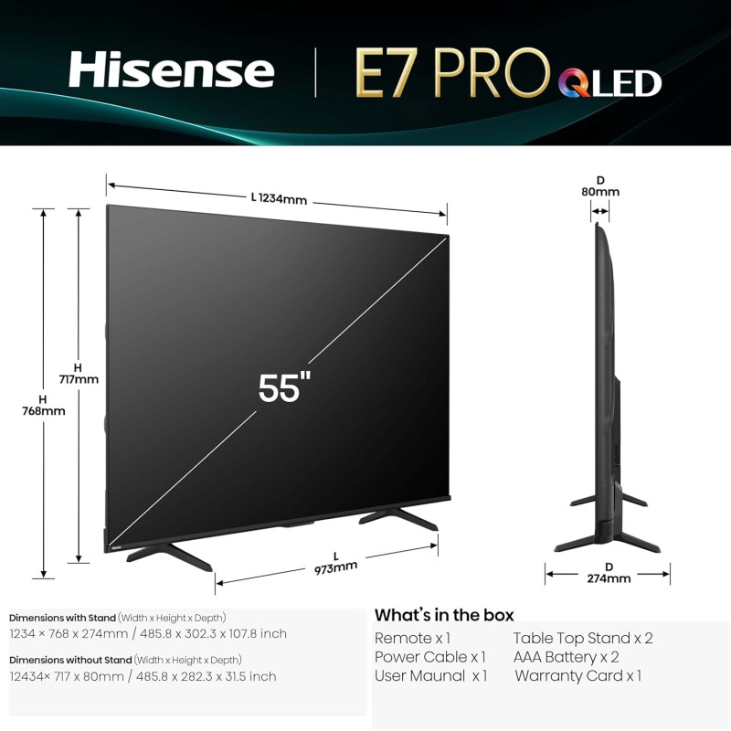 Buy Hisense TV - 55E7Q PRO - 55'' 4K Smart QLED TV 144 Hz in Cyprus, Nicosia, Limassol, Larnaka, Pafos