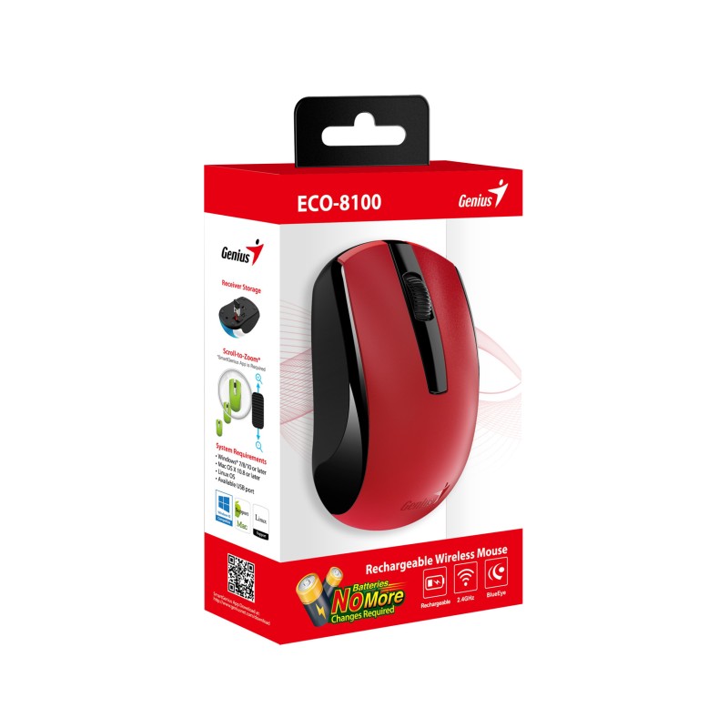 Buy Genius Mouse - ECO-8100 - Wireless Rechargeable Red in Cyprus, Nicosia, Limassol, Larnaka, Pafos