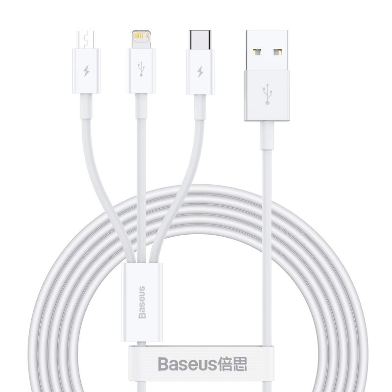 Buy Baseus Cable Superior Series - 3-in-1 1.5m White in Cyprus, Nicosia, Limassol, Larnaka, Pafos