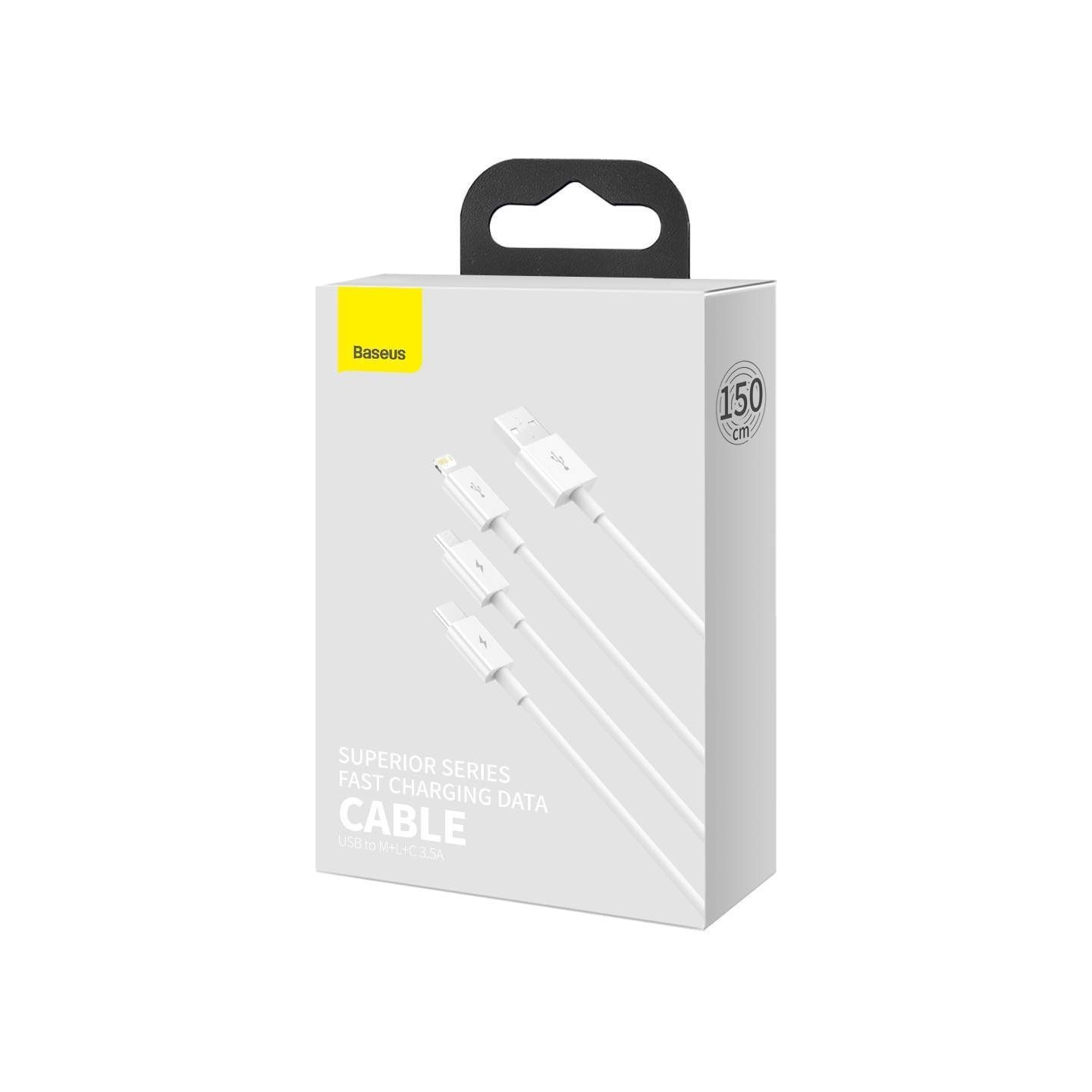 Baseus Cable Superior Series - 3-in-1 1.5m White — Buy in Cyprus with Fast Delivery