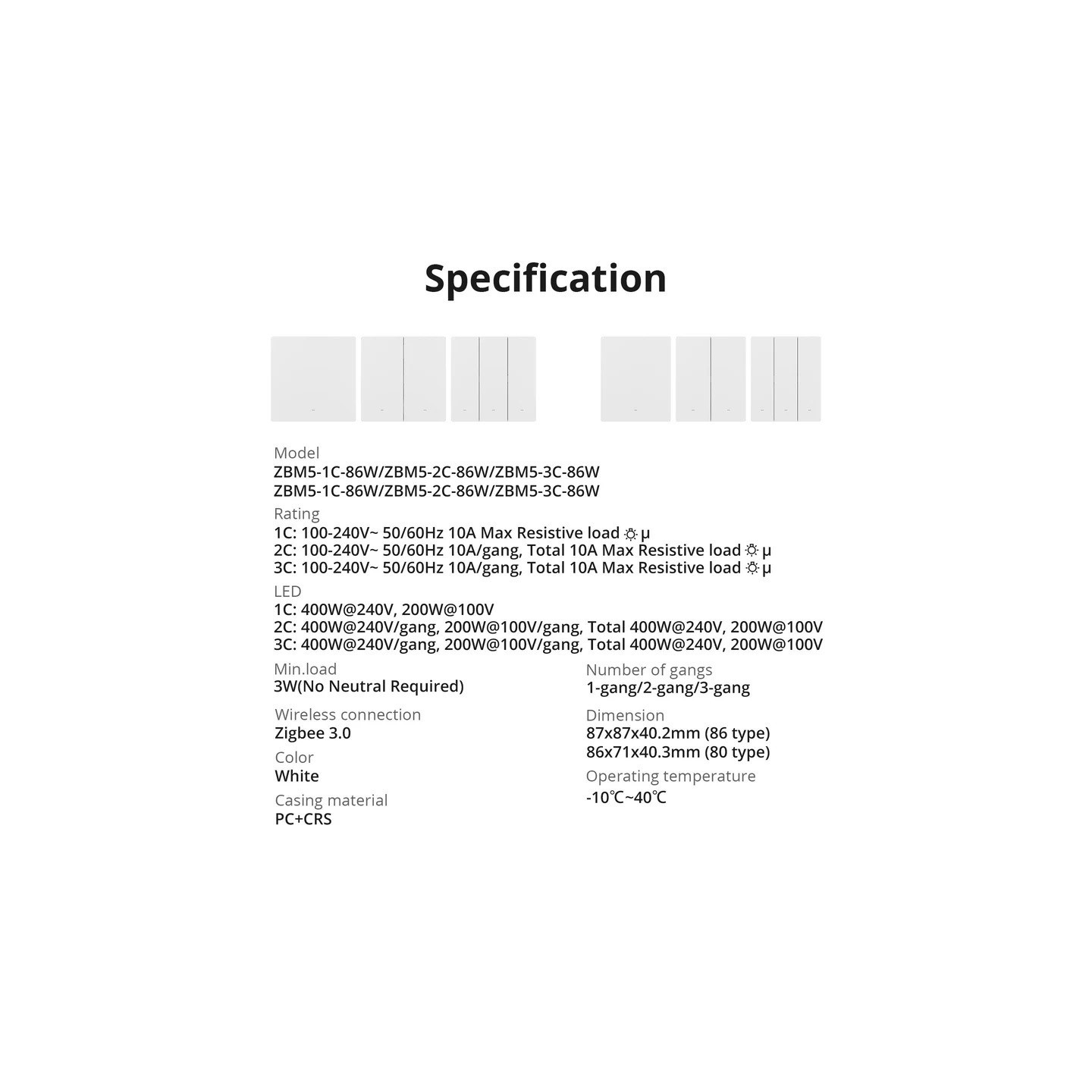 Sonoff Zigbee WiFi Smart Wall Mechanical Switch (No neutral) 1-Button White - M5 - No neutral, 1-Button White