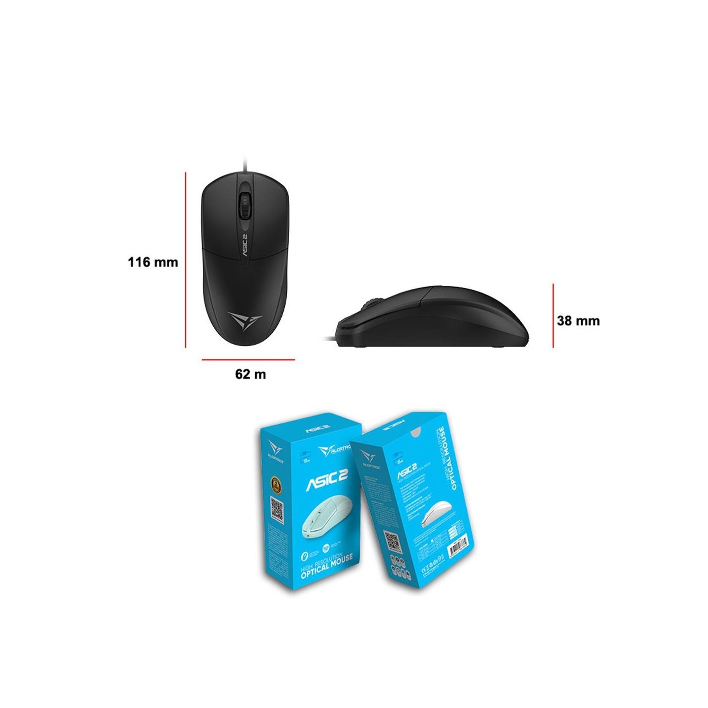 Alcatroz ASIC 2 Black Wired Optical Mouse 1600 CPI (Blister) — Buy in Cyprus with Fast Delivery