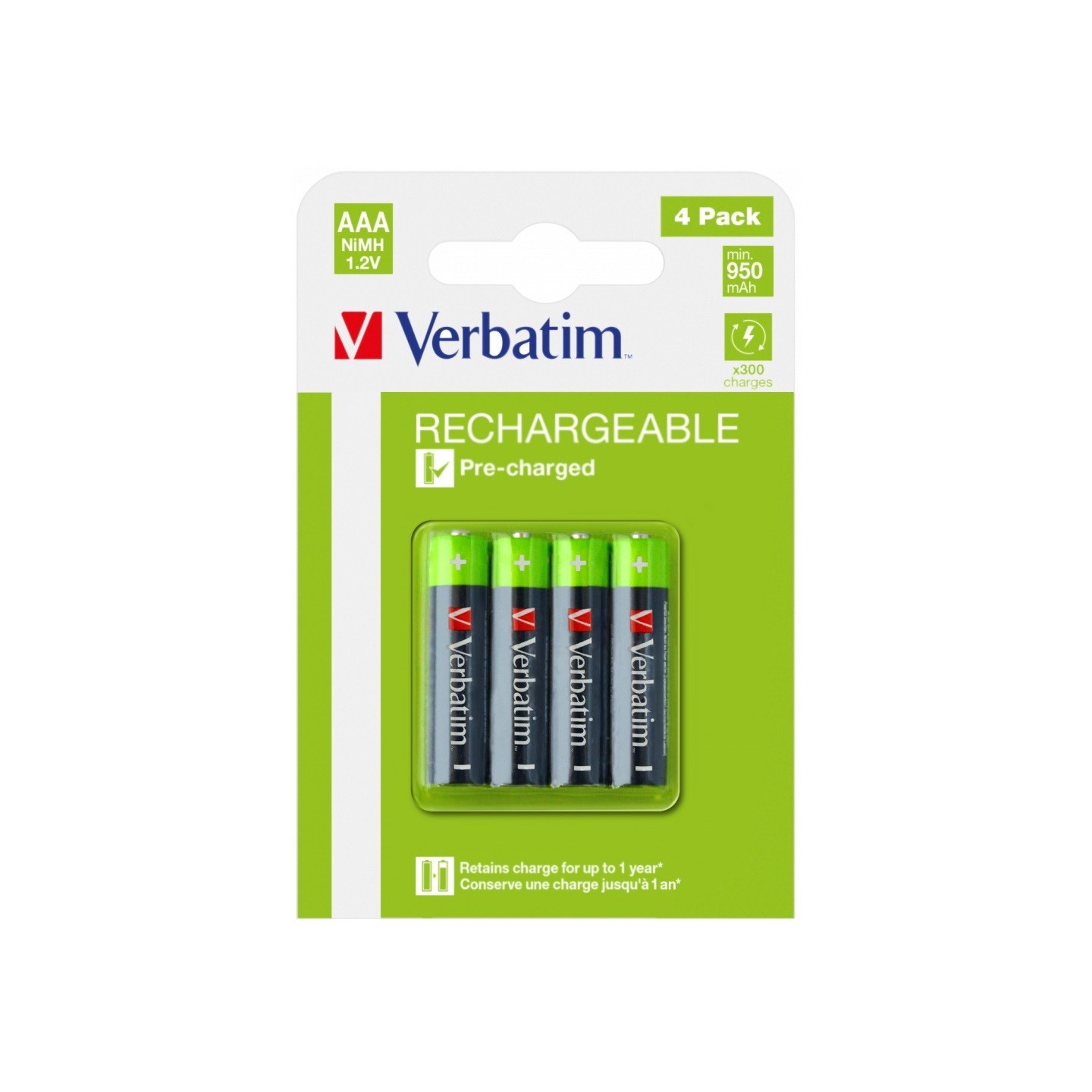 Verbatim Rechargeable AAA Batteries 950mAh - (4pcs) — Buy in Cyprus with Fast Delivery