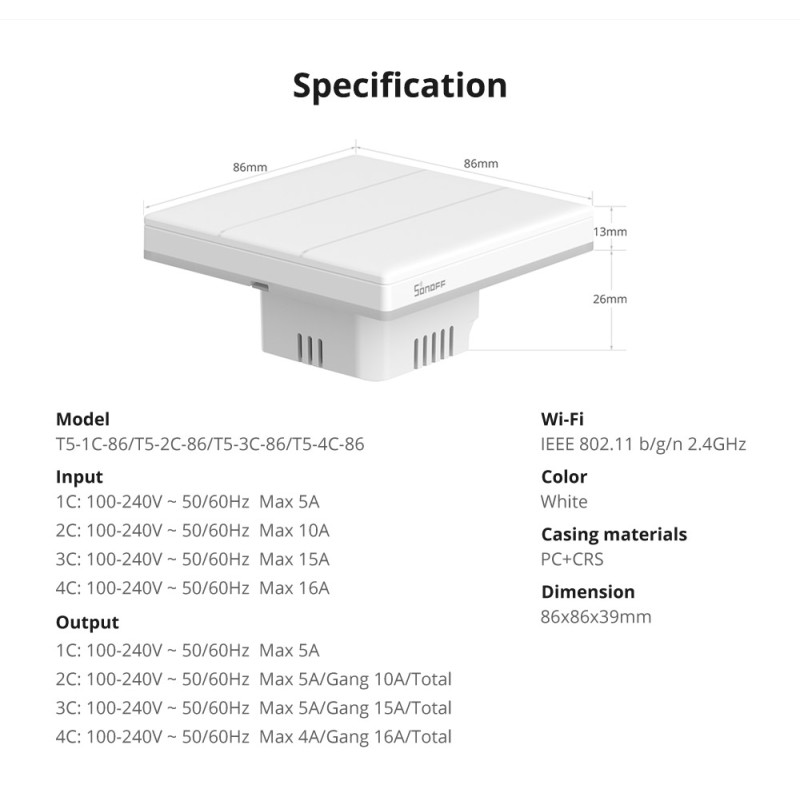 Buy Sonoff Smart Wall Touch Switch - T53C-WiFi - 3-Button White in Cyprus, Nicosia, Limassol, Larnaka, Pafos
