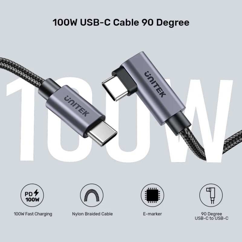 Buy Unitek MC USB-C Cable - C14123BK-3M - PD100W L-Shape 3.0m in Cyprus, Nicosia, Limassol, Larnaka, Pafos