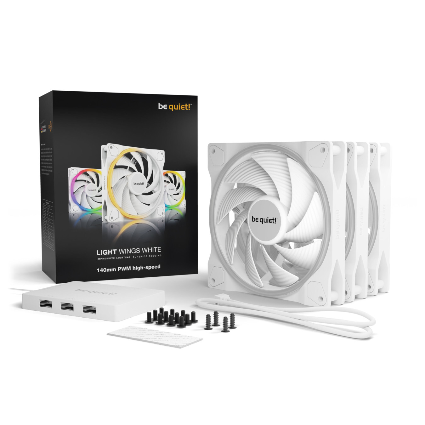 Be Quiet Light Wings 140mm PWM High-Speed Fan - White - 3-Pack, ARGB, 2200 RPM — Buy in Cyprus with Fast Delivery