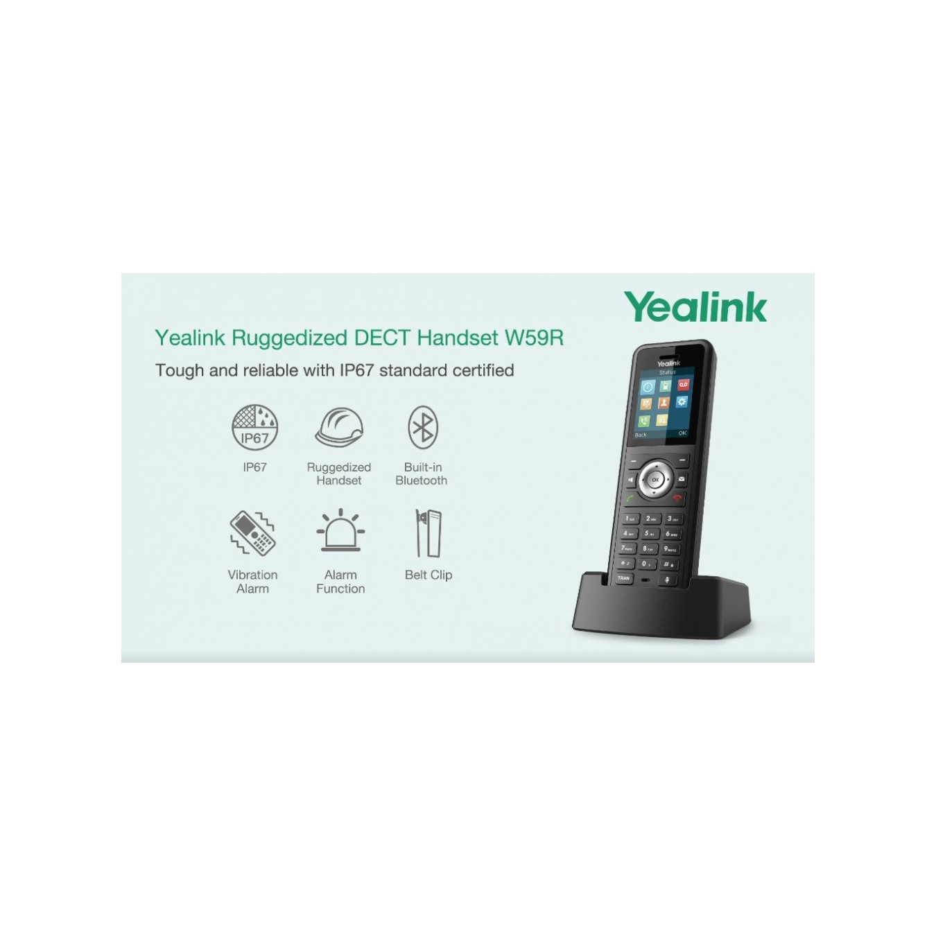 Yealink IP Phone Cordless DECT Handset - W59R - 1.8' Rugged IP67 & Bluetooth without DECT Base
